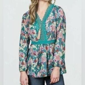 Matilda Jane Kookaburra Green Floral Tunic SIZE LARGE EUC